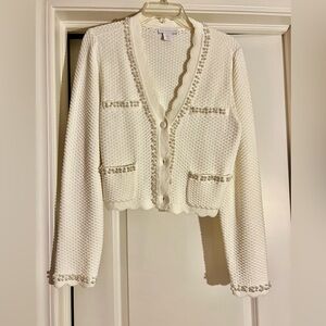 Winter white sweater/jacket with pearls